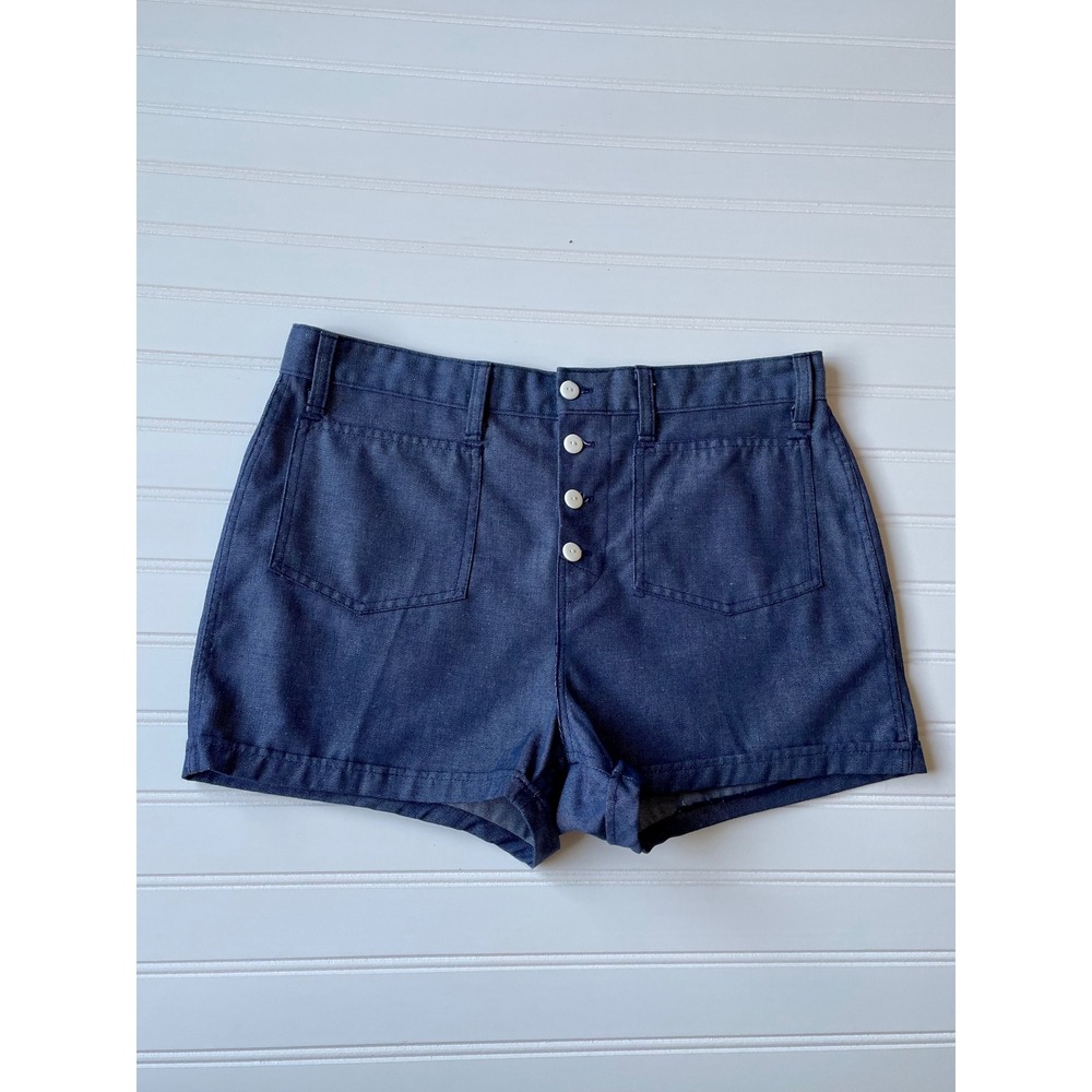 Laguna Brand Vintage 70s Denim Shorts Sz32 Blue HR Button Fly Patch Pocket Pinup